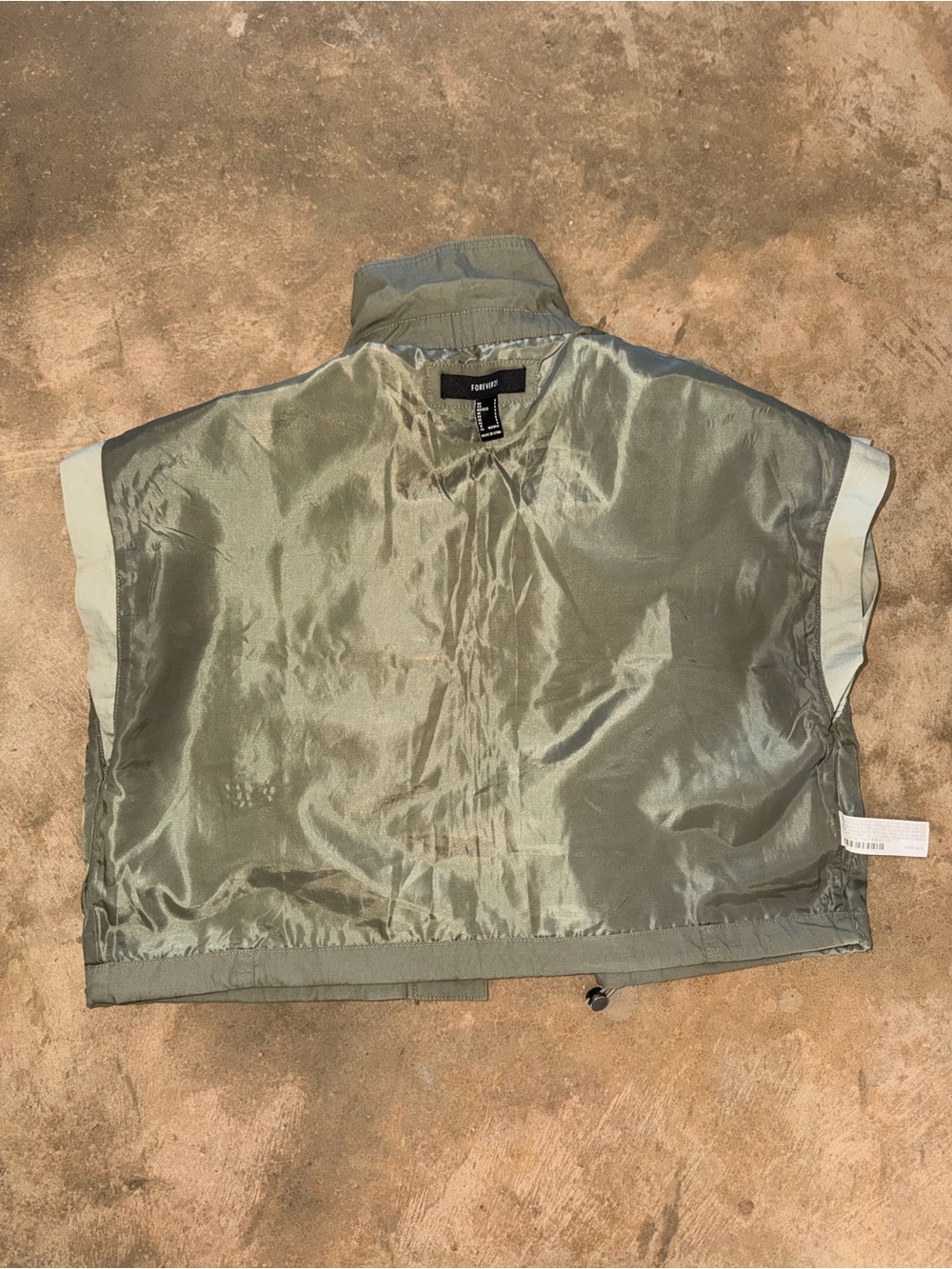 Forever 21 Oversized Utility Vest Olive Green Zip Pocket Crop Jacket Size S - Picture 4 of 8